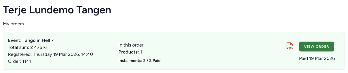 Min side – ordreoversikt